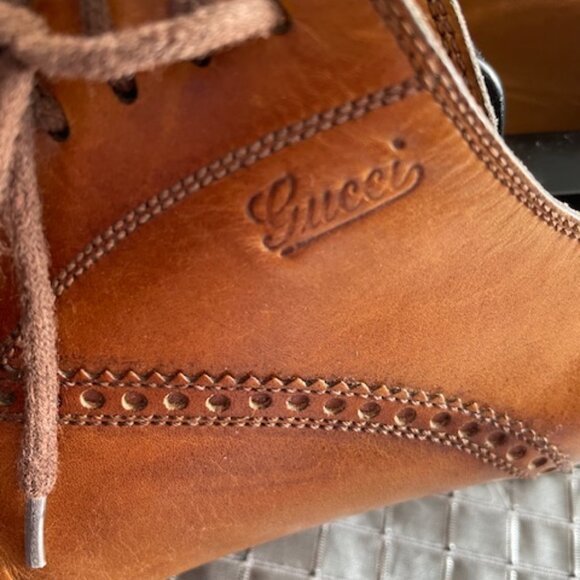 GUCCI MEN BROWN LEATHER LACE UP OXFORDS SIZE 9 main image 7